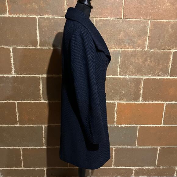 Larry Levine Blue Striped Winter Pea Coat Women's Size 6 - Picture 4 of 7